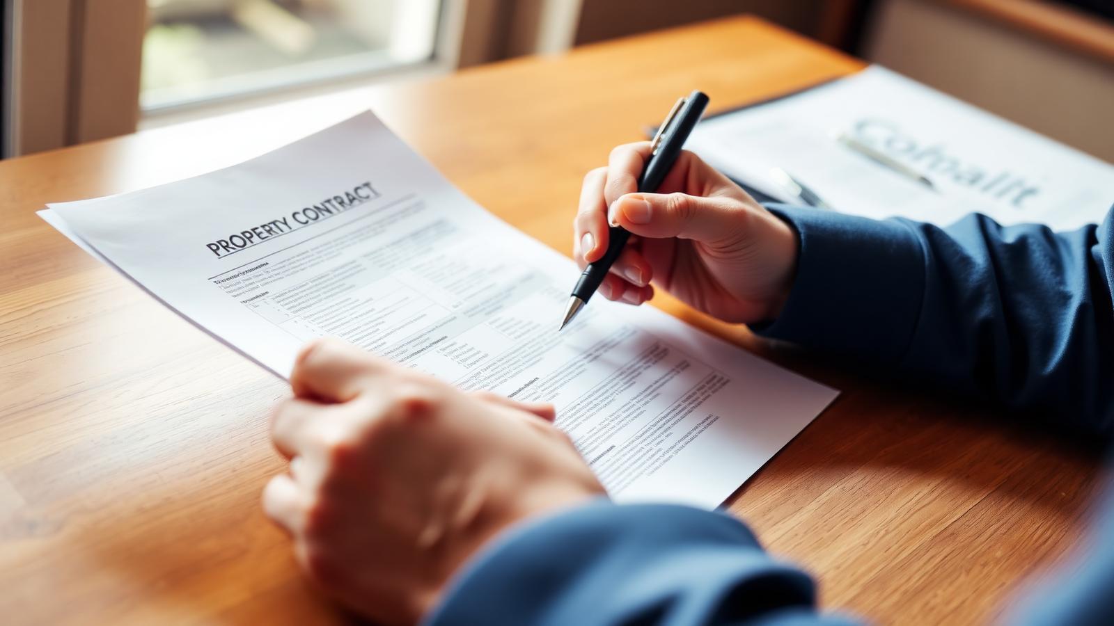 A buyer reviewing a property contract at a table